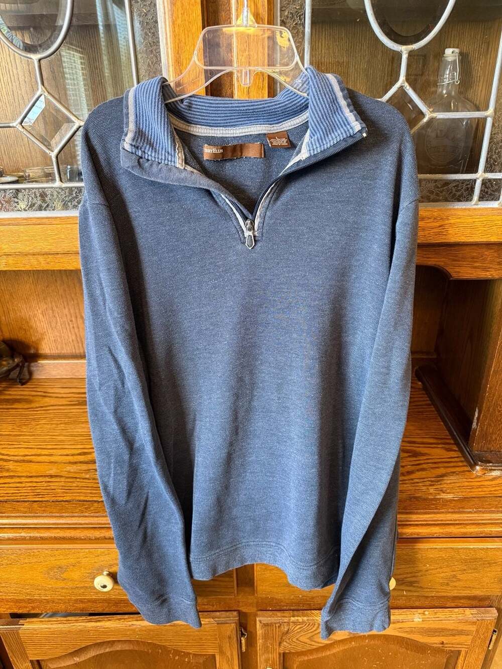 Perry Ellis Size L Blue Quarter Zip Pullover Long Sleeve